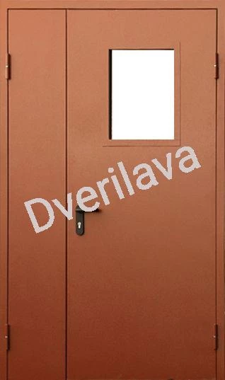 Купить Коричневая двупольная противопожарная дверь со стеклом
